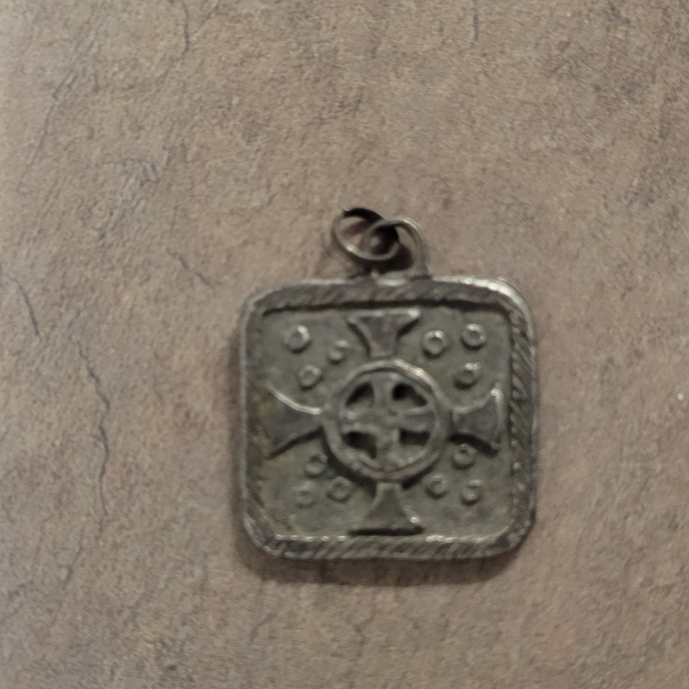 Square Silver St Christopher Pendant with Cross Design